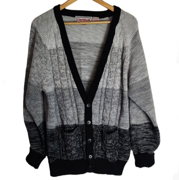 campus Sweaters - Oversized Color block cardigan knit sweater